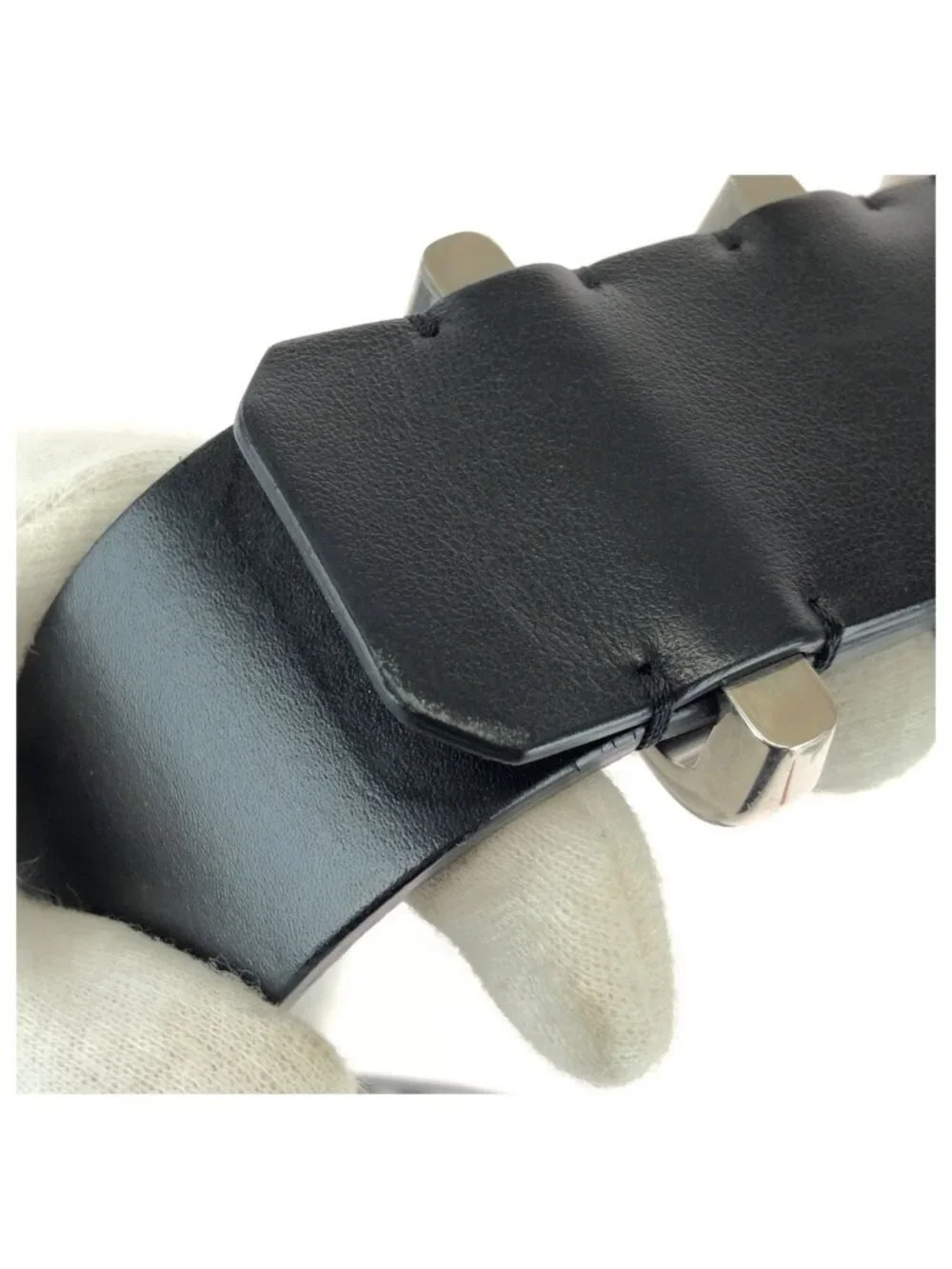 Celine Logo Print Western 90 Black White Silver Leather Belt